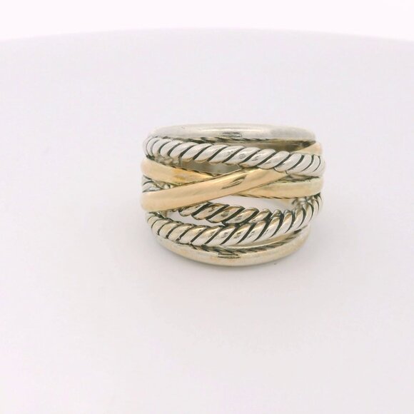 David Yurman Two Tone Sterling/14k Crossover Wide Band Ring - Size 5 - Picture 1 of 4